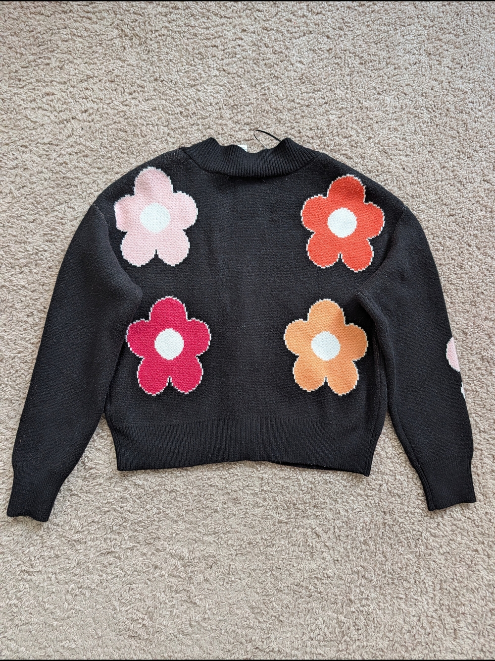 Industry Womens Black Pink Floral V-Neck Daisy Button Cardigan Sweater Small - Picture 5 of 10